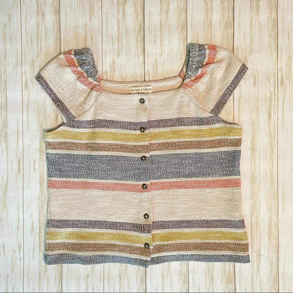 Madewell Striped Button Top with Cap Sleeves